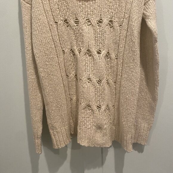 Calvin‎ Klein Sweater Women M Cream Fisherman Cable Oversized Scoop Neck Chunky - Picture 4 of 14
